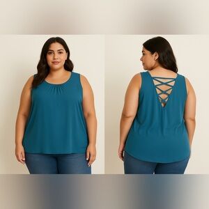 Zenobia Teal Sleeveless Top with
Crisscross Back - 3XL NWT